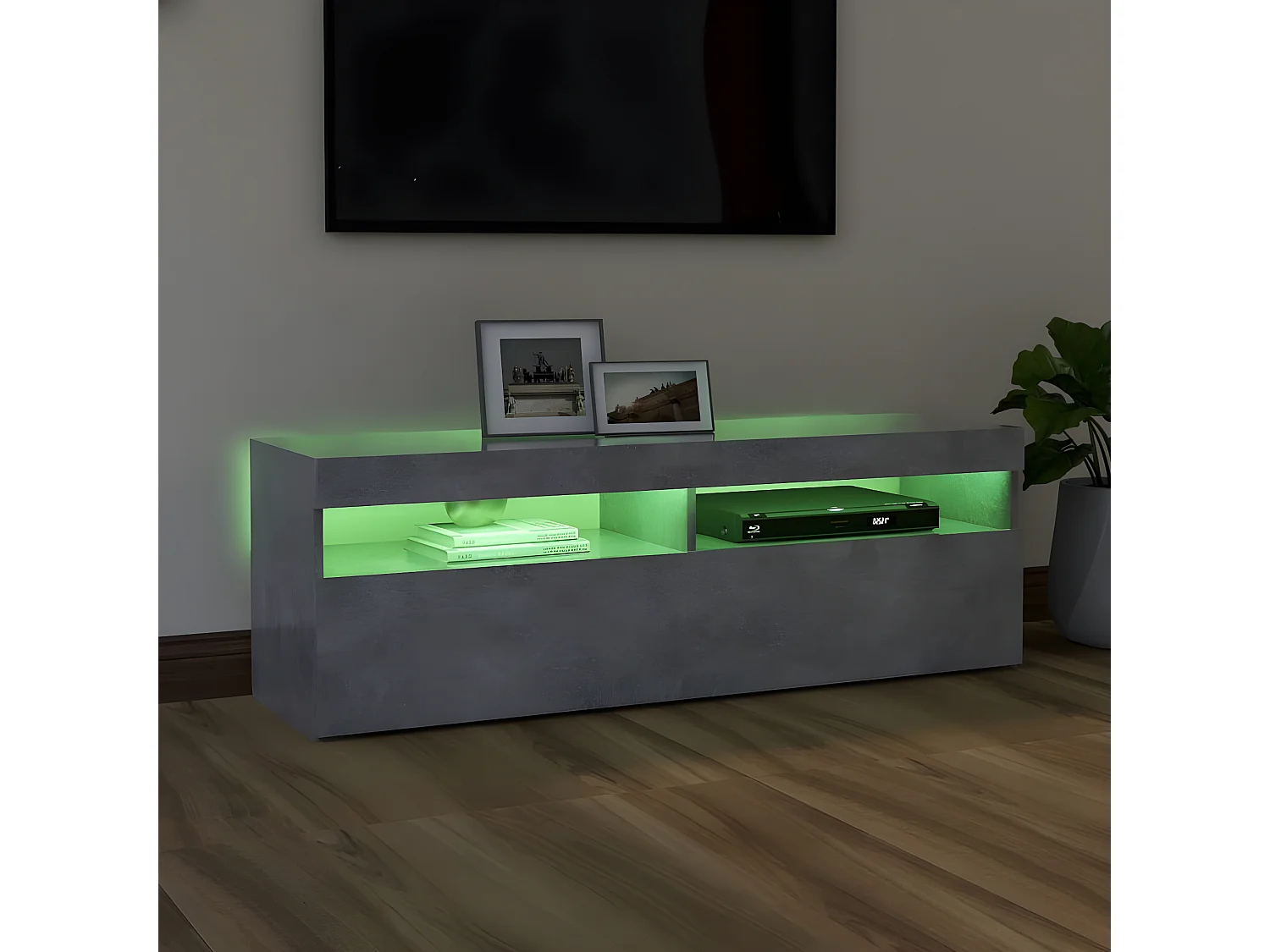 Móvel de TV com luzes LED cinza concreto 120x35x40 cm