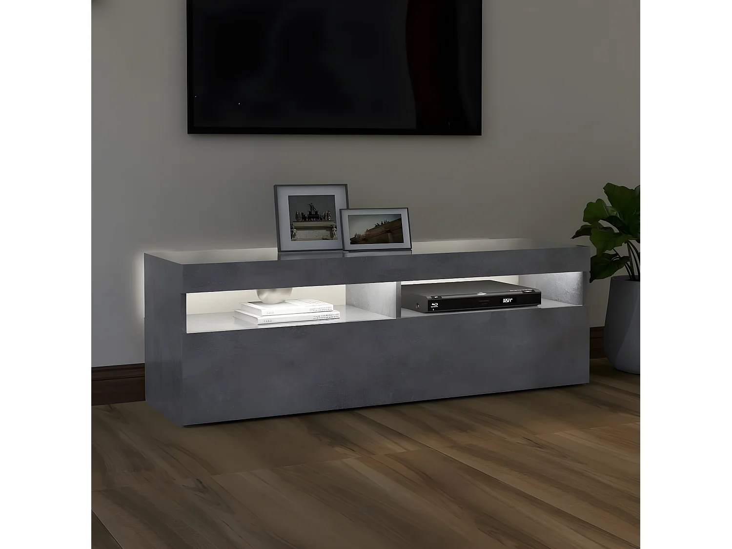 Meuble TV avec lumières LED gris béton 120x35x40 cm