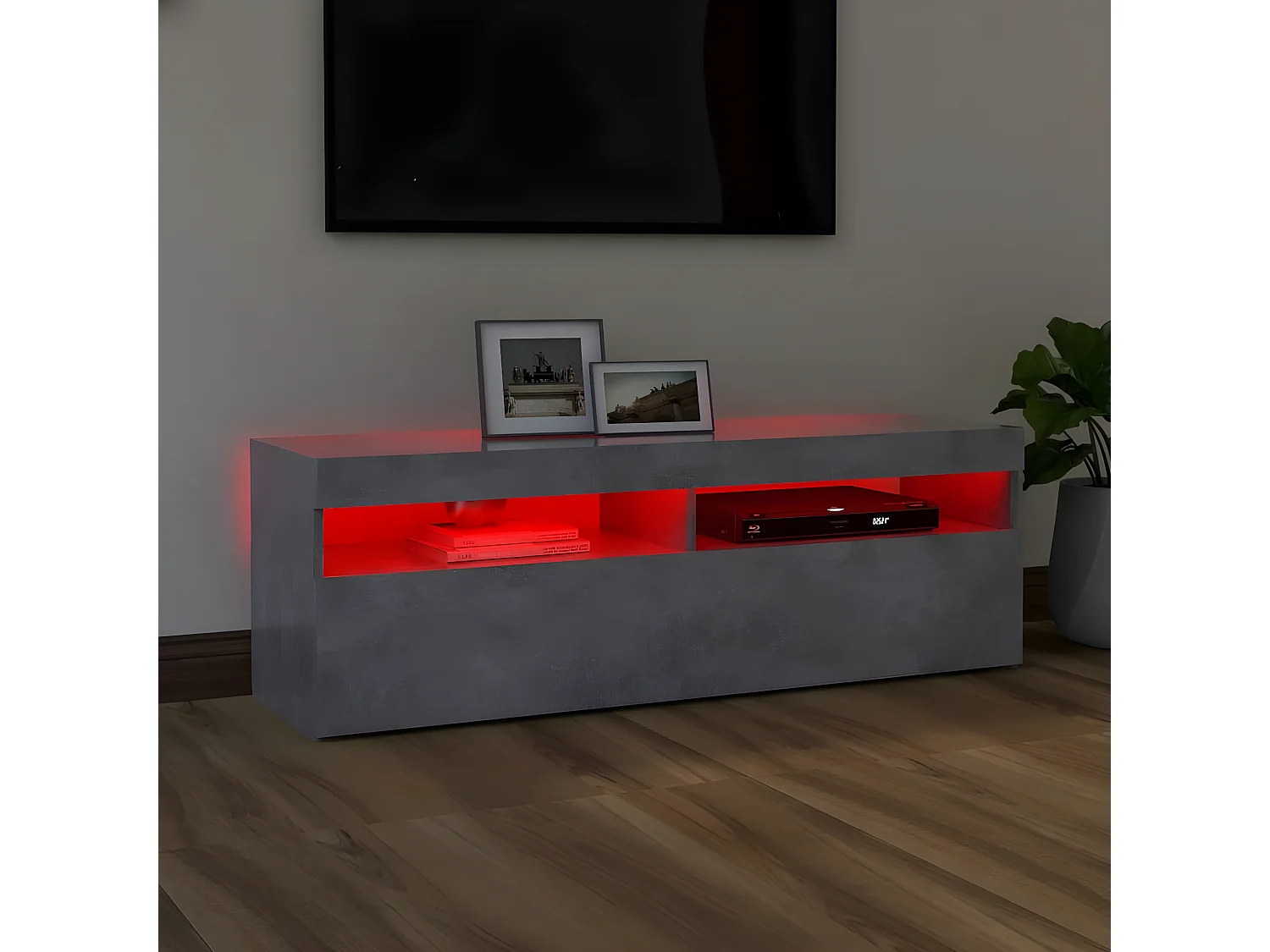 Meuble TV avec lumières LED gris béton 120x35x40 cm