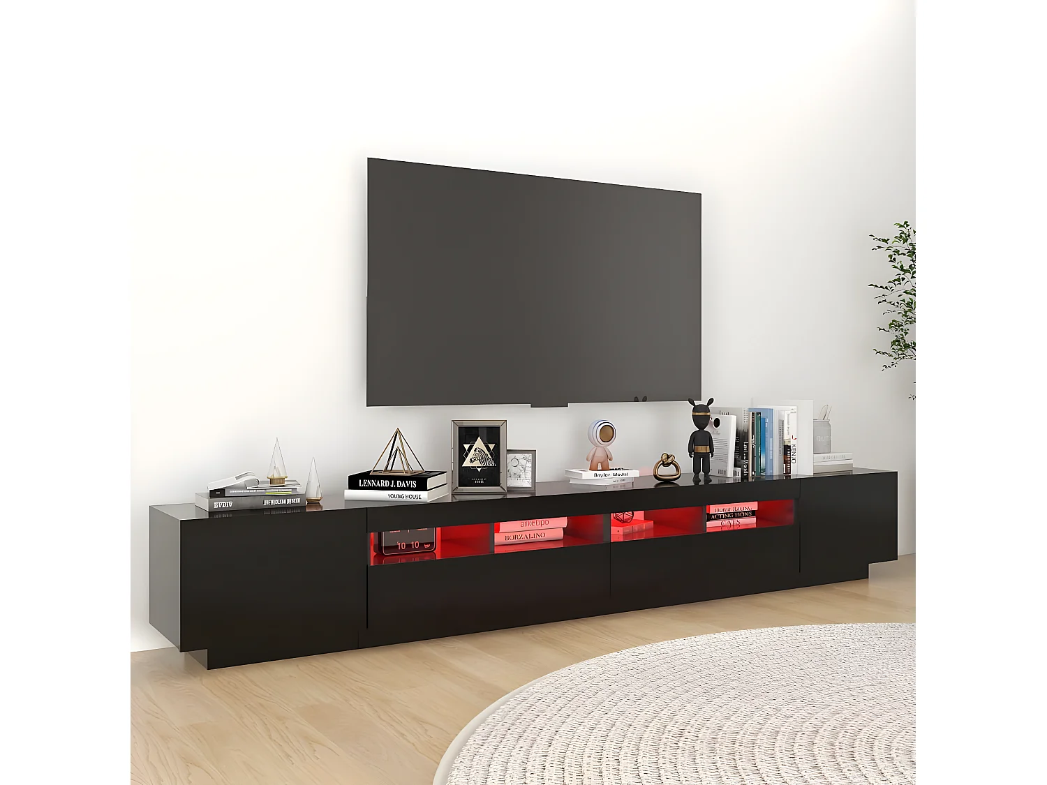 Mobile TV con luci LED Nero 260x35x40 cm