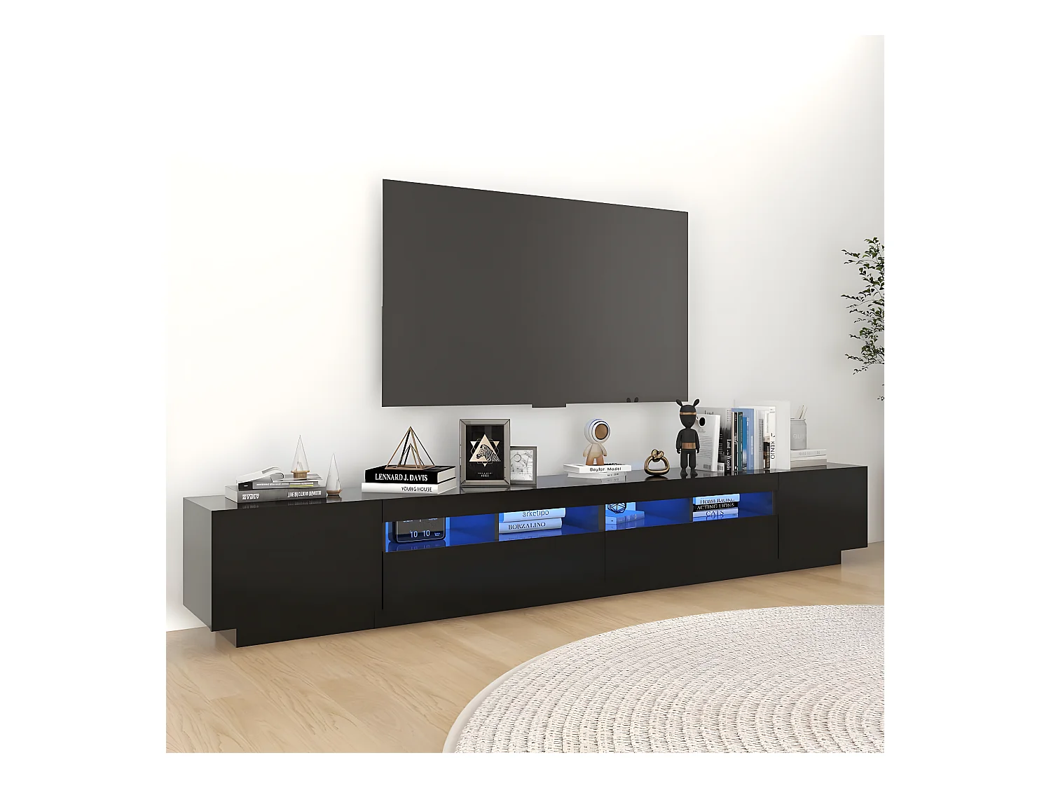 Meuble TV avec lumières LED Noir 260x35x40 cm