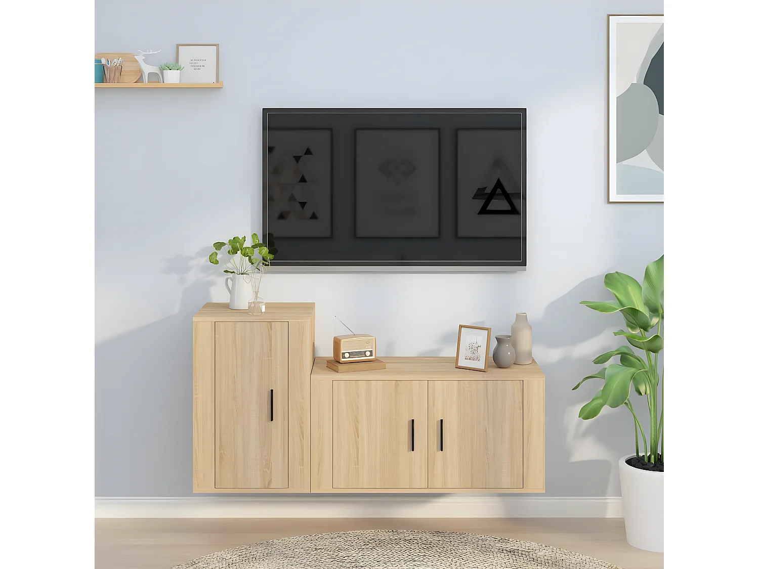 Set porta TV da 2 pezzi in legno ingegnerizzato di quercia Sonoma