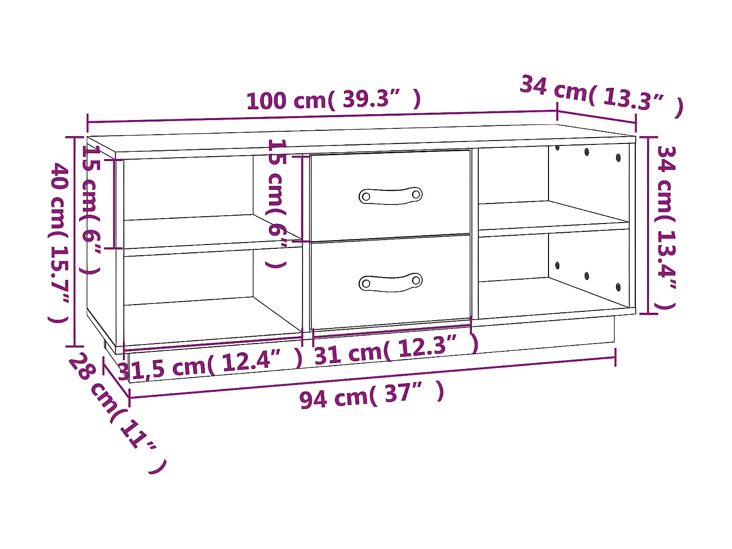 Zwart TV-meubel 100x34x40 cm Massief grenenhout