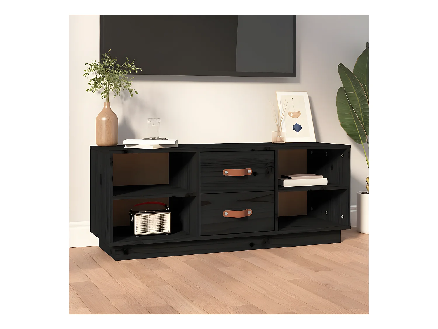 Meuble TV Noir 100x34x40 cm Bois de pin massif