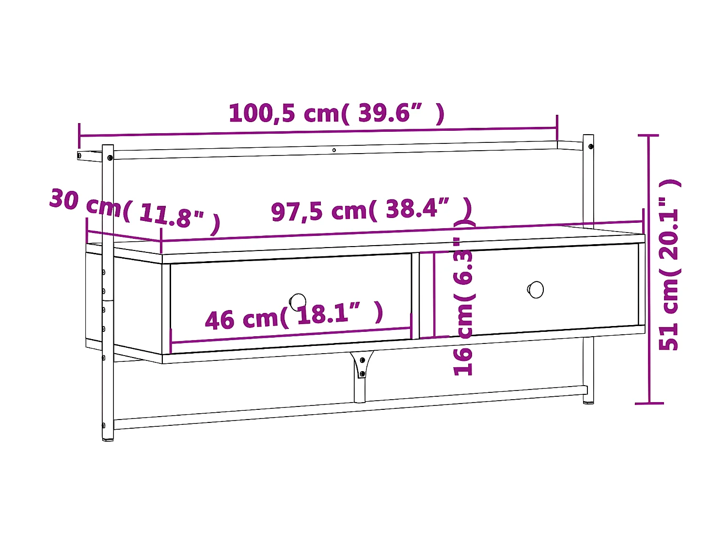 Mueble TV de pared gris Sonoma de madera contrachapada 100,5x30x51 cm