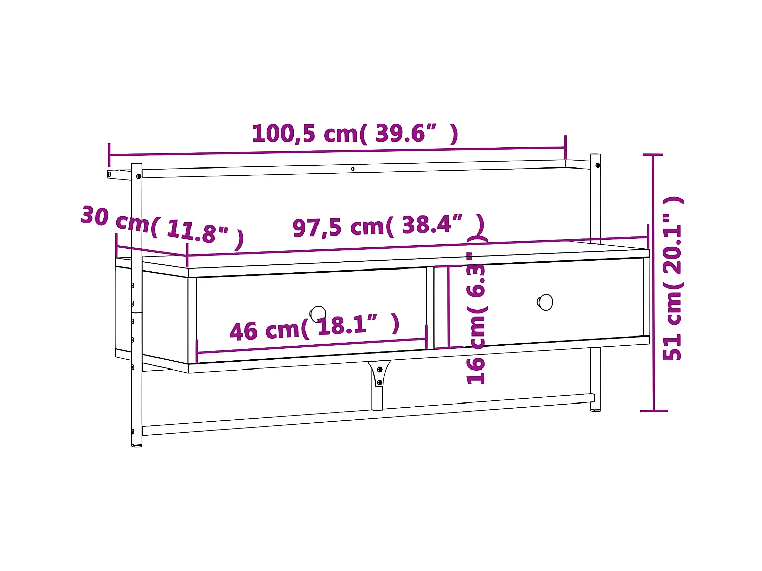 Meuble TV mural sonoma gris 100,5x30x51 cm bois d'ingénierie