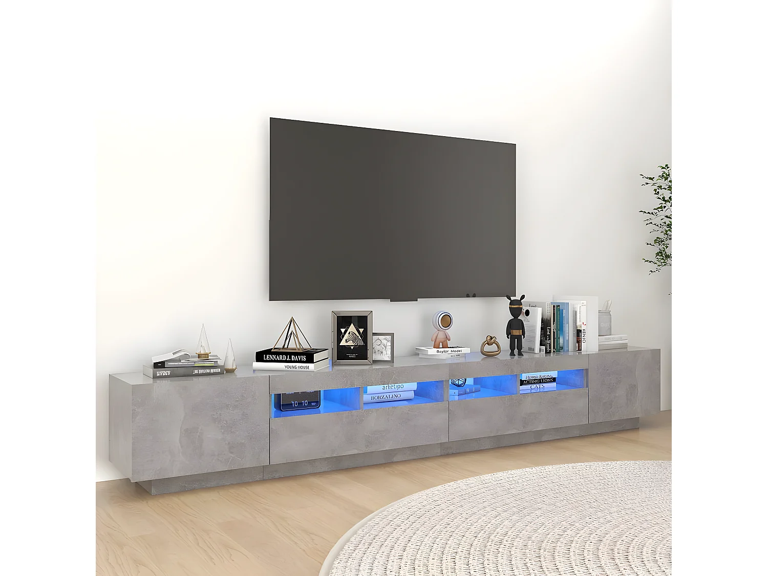 Móvel de TV com luzes LED cinza concreto 260x35x40 cm