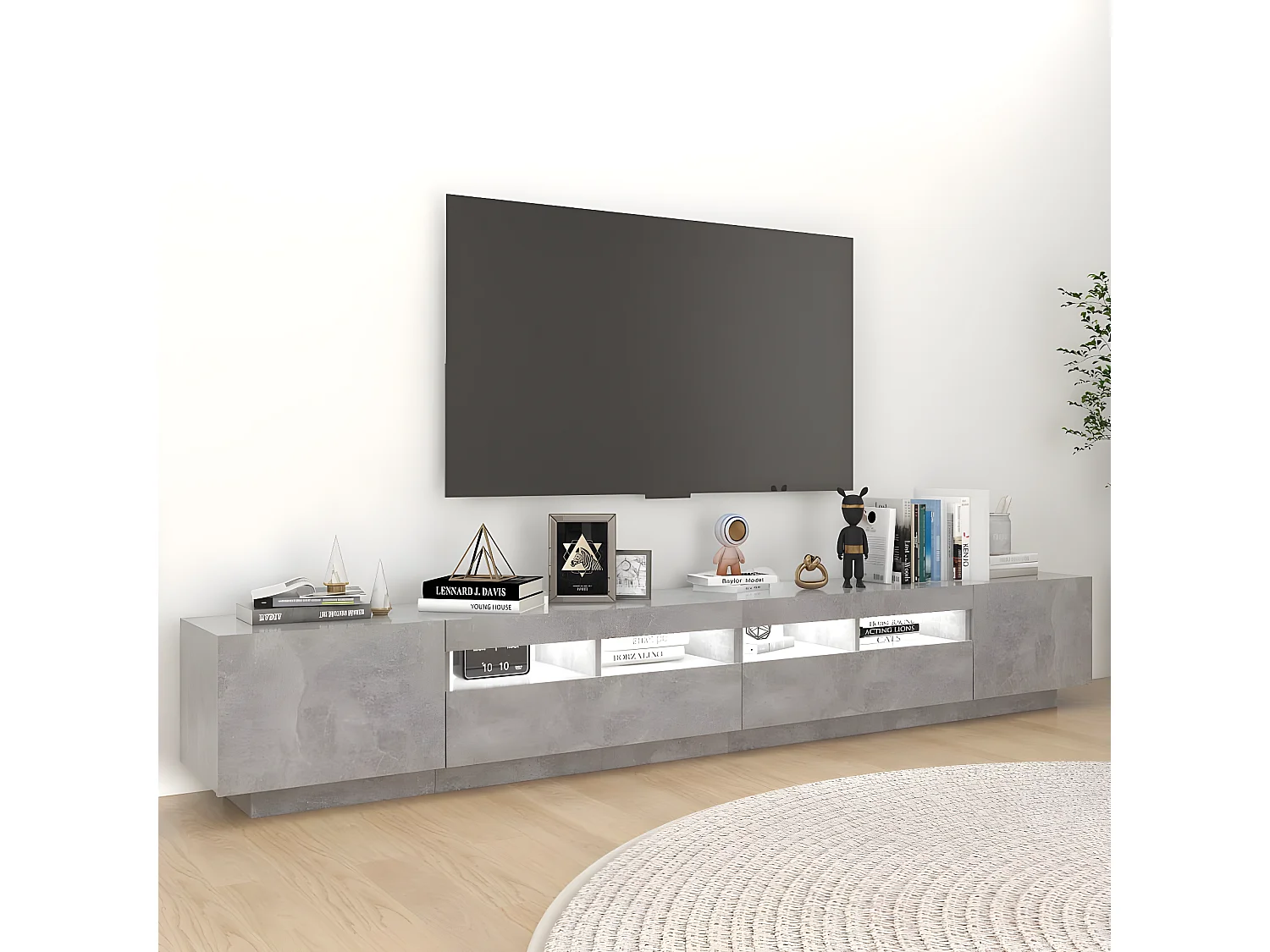 Móvel de TV com luzes LED cinza concreto 260x35x40 cm