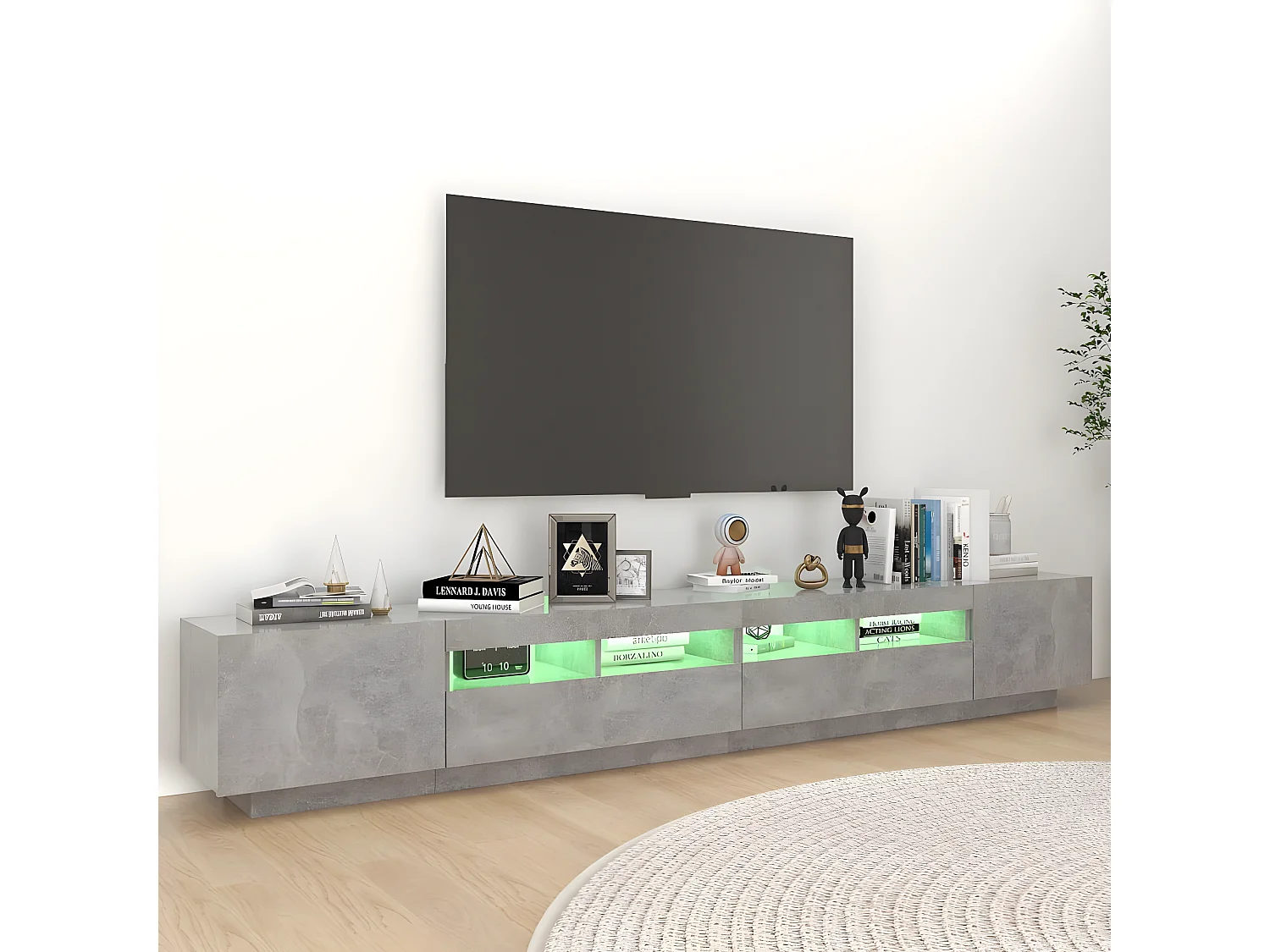 Móvel de TV com luzes LED cinza concreto 260x35x40 cm
