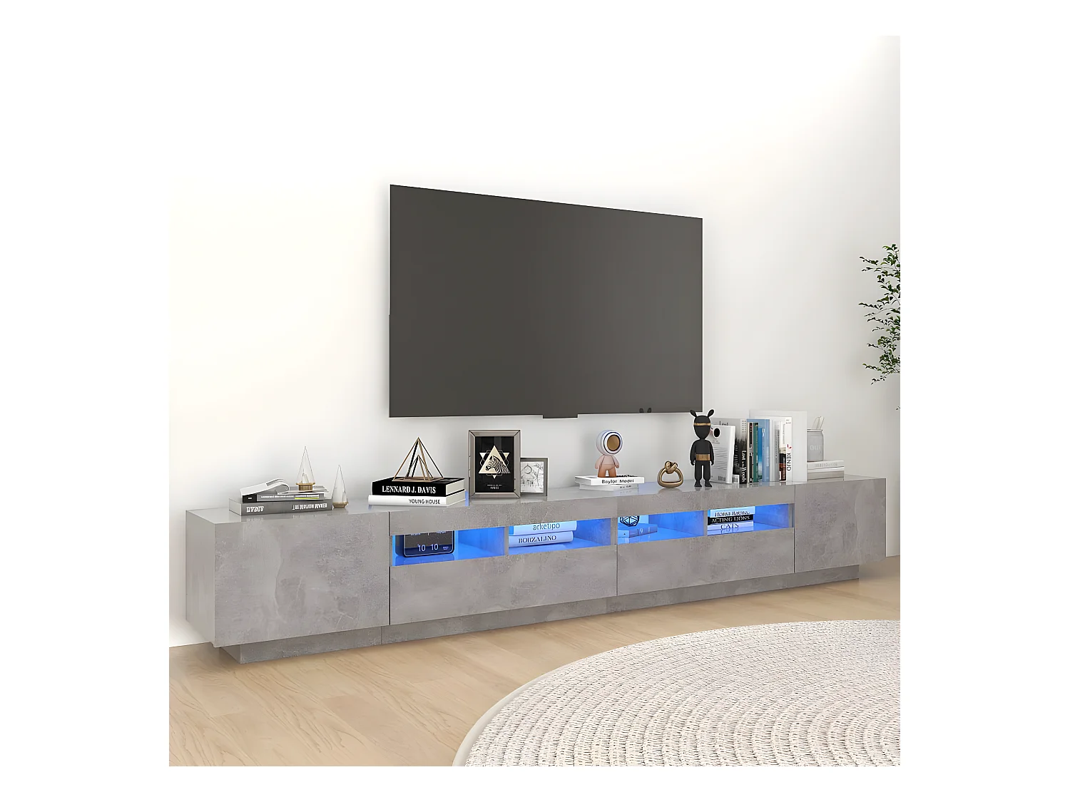 TV-meubel met LED-verlichting Betongrijs 260x35x40 cm