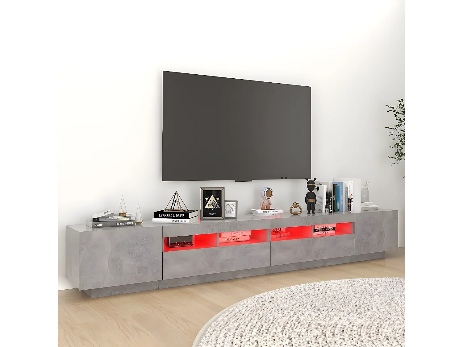 Mueble TV con luces LED Gris hormigón 260x35x40 cm