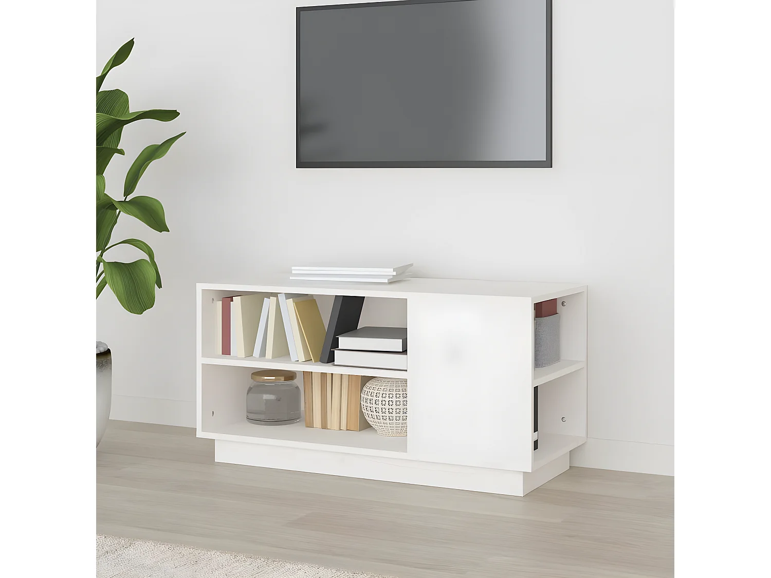 Móvel de TV branco 80x35x40,5 cm Madeira maciça de pinho