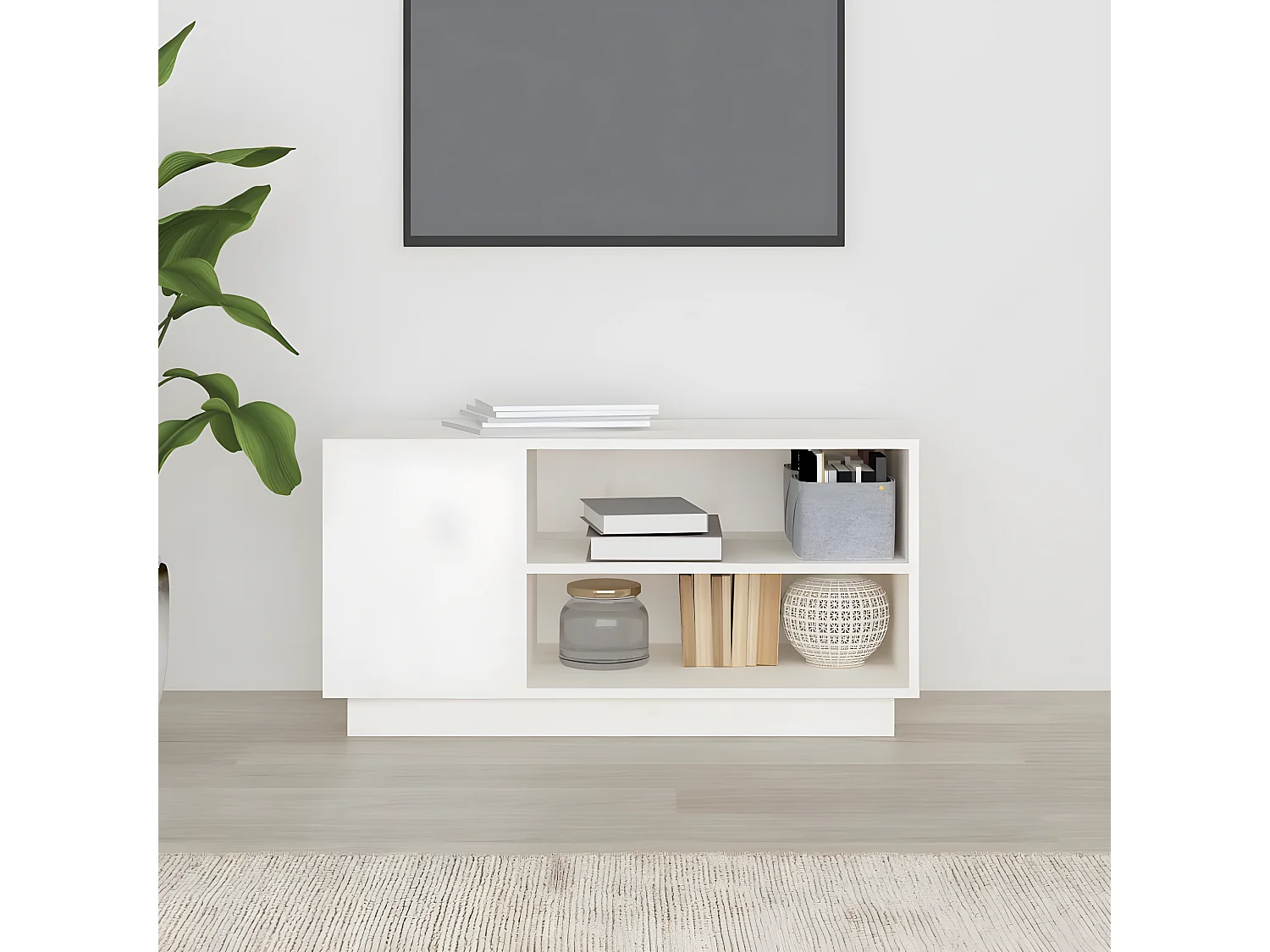 Móvel de TV branco 80x35x40,5 cm Madeira maciça de pinho