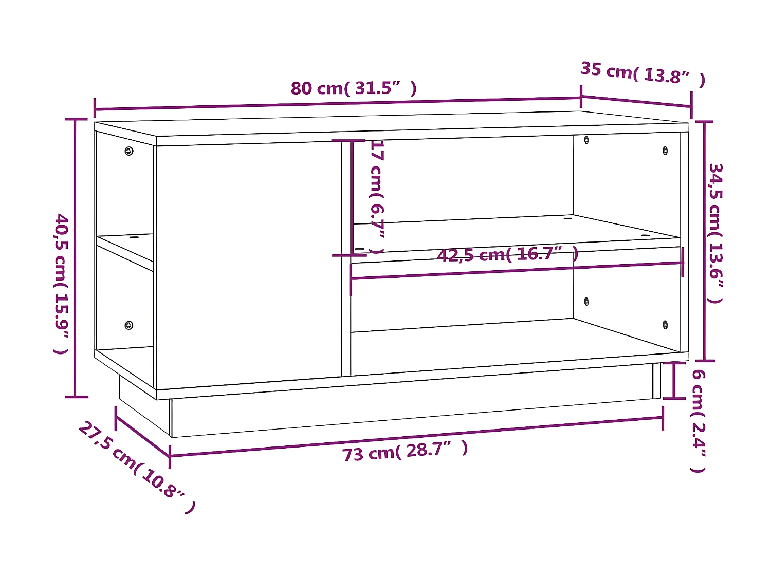 Móvel de TV branco 80x35x40,5 cm Madeira maciça de pinho