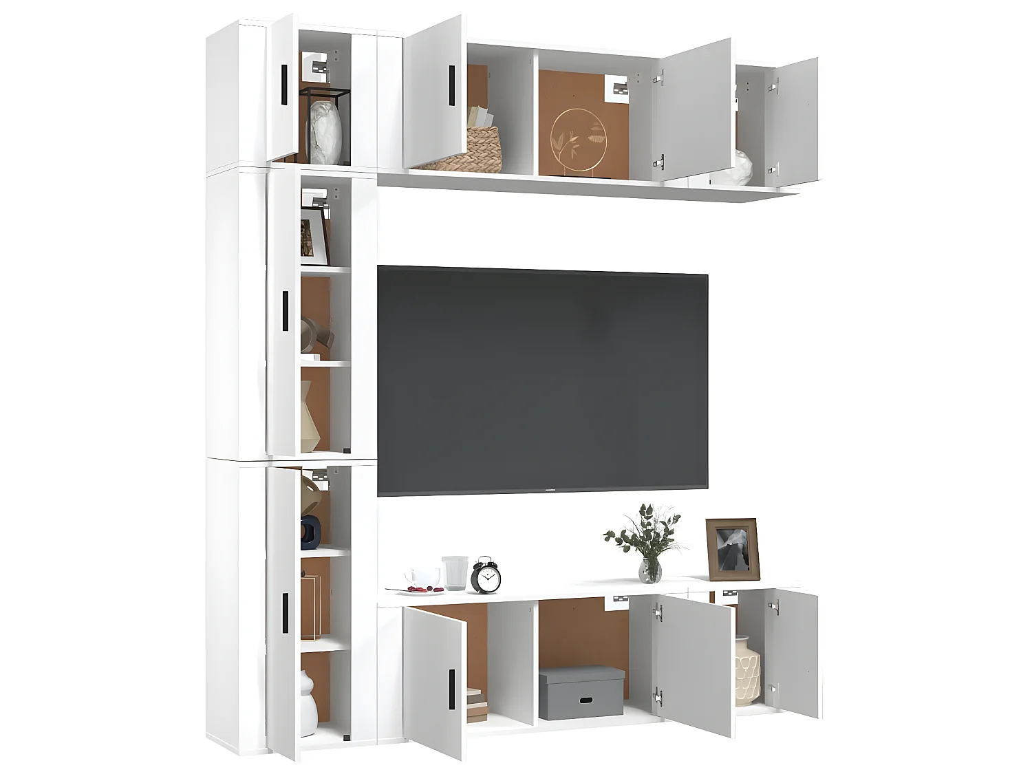 7-teiliges TV-Ständer-Set aus weißem Holzwerkstoff