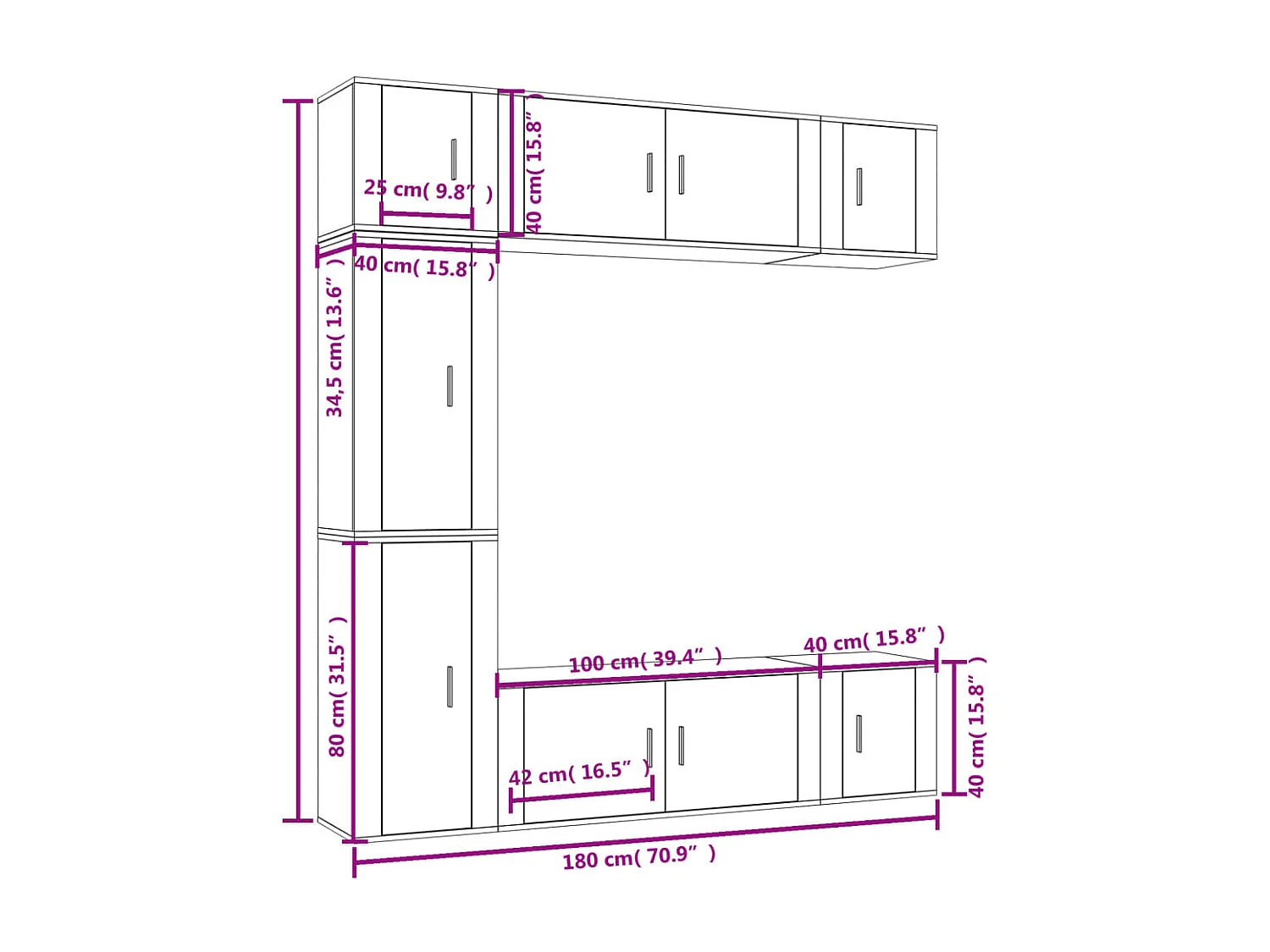 Set supporto TV da 7 pezzi in MDF bianco