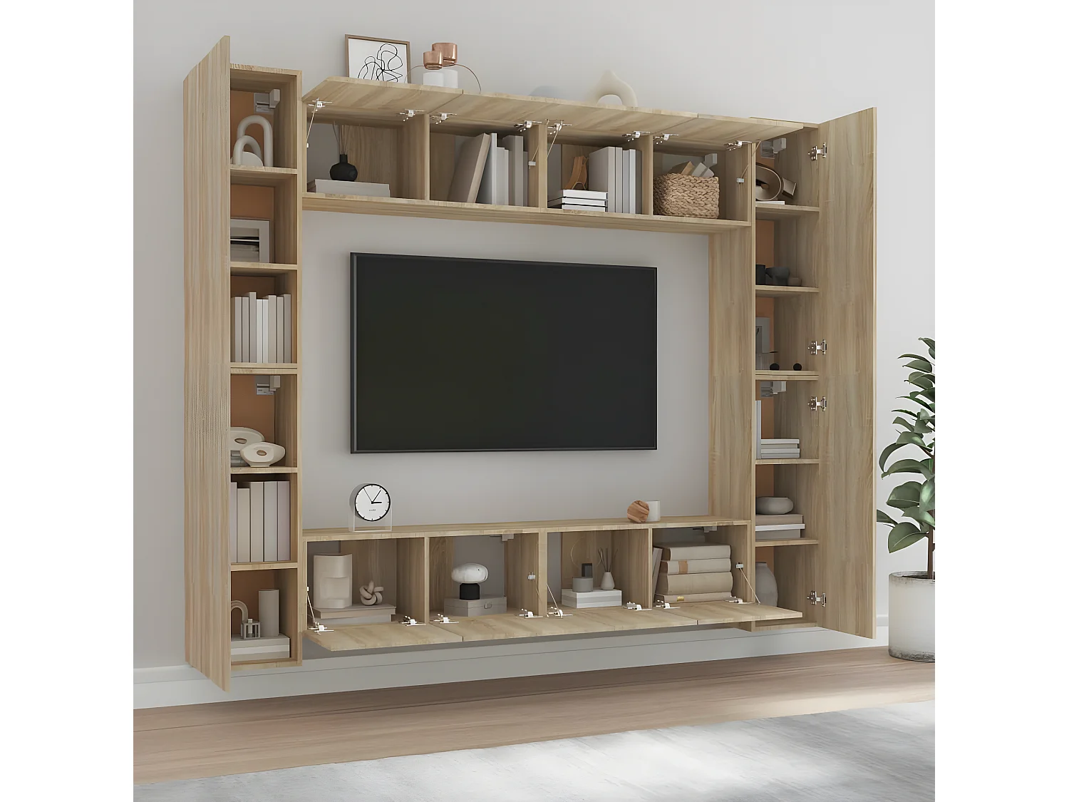 Set supporto TV da 8 pezzi in legno ingegnerizzato rovere Sonoma