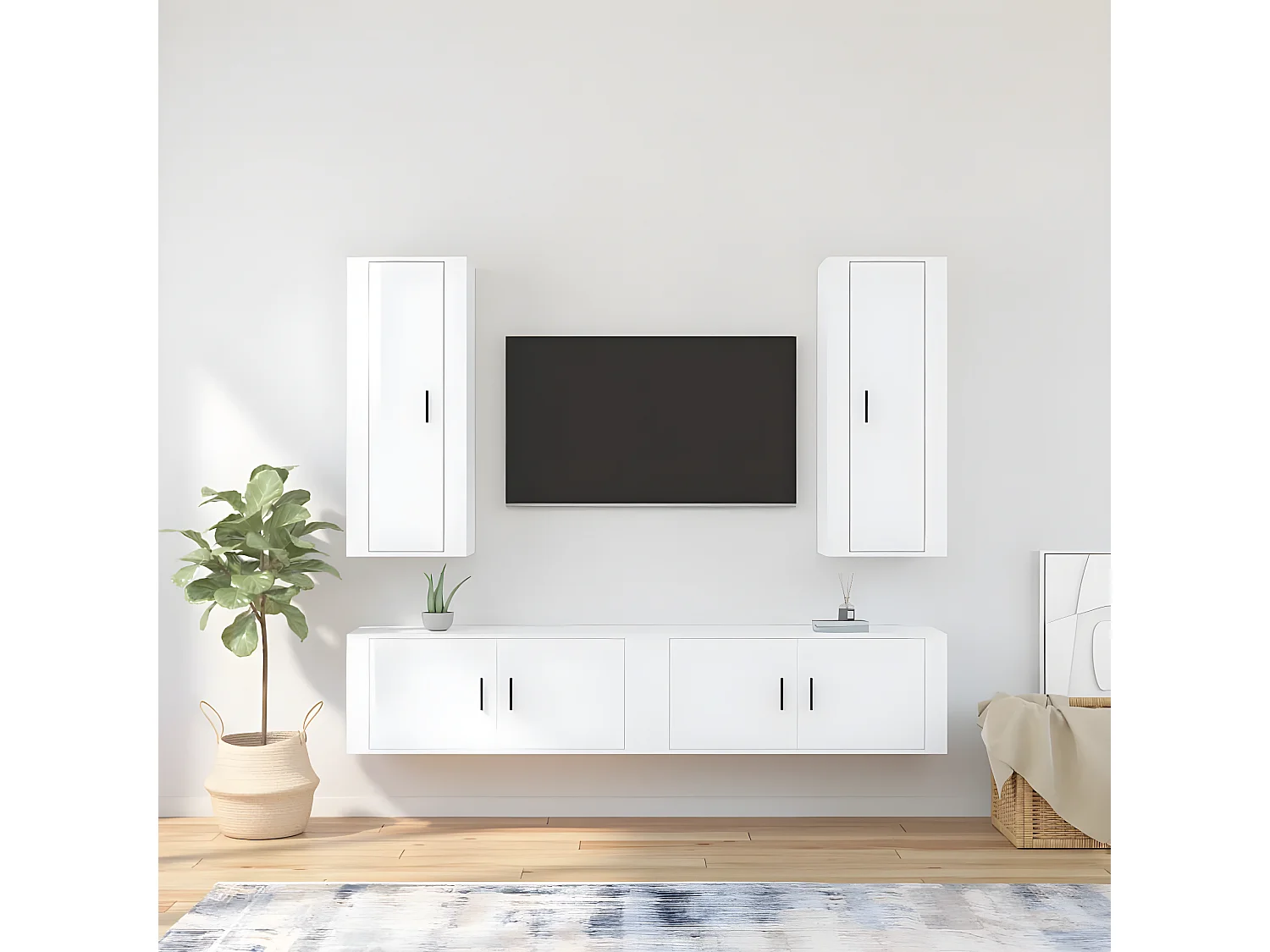 Ensemble de meubles TV 4 pcs Blanc brillant Bois d'ingénierie