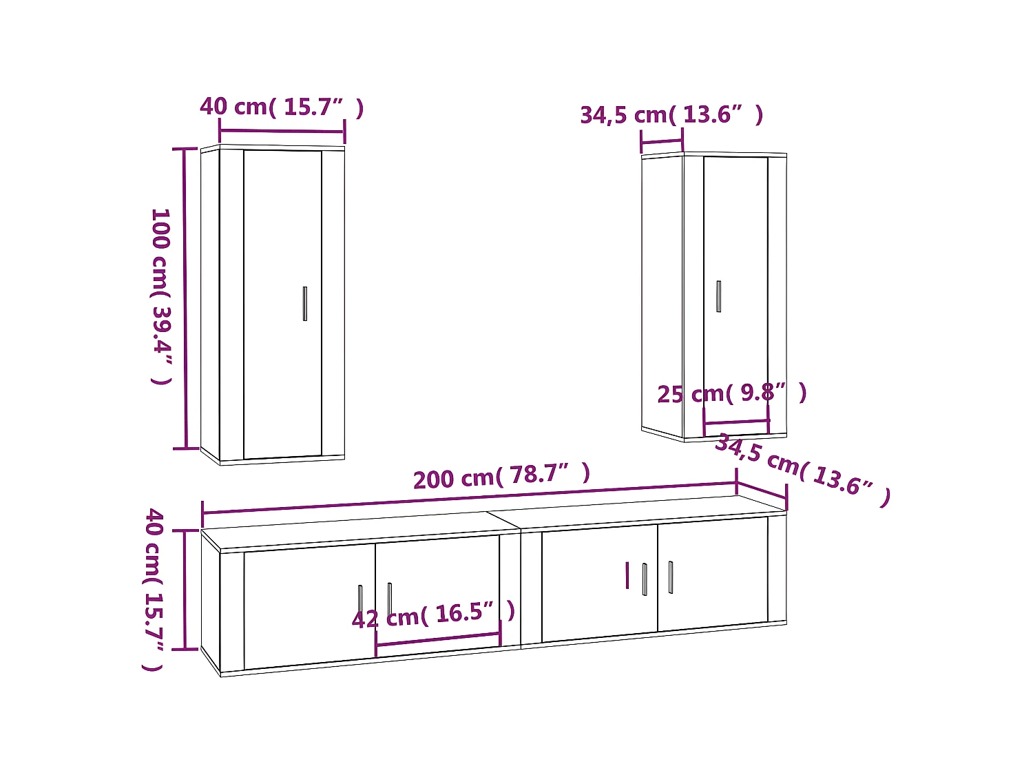 Ensemble de meubles TV 4 pcs Blanc brillant Bois d'ingénierie