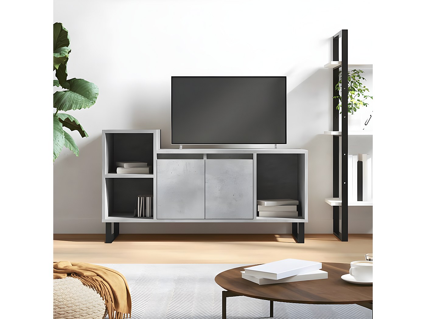 Meuble TV Bois Gris BUT Gamme Stone – Dimensions L204 P50 H54 – Occasion