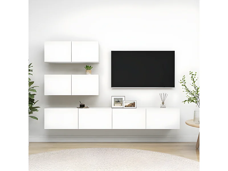 Ensemble de meuble TV 4 pcs Blanc Aggloméré