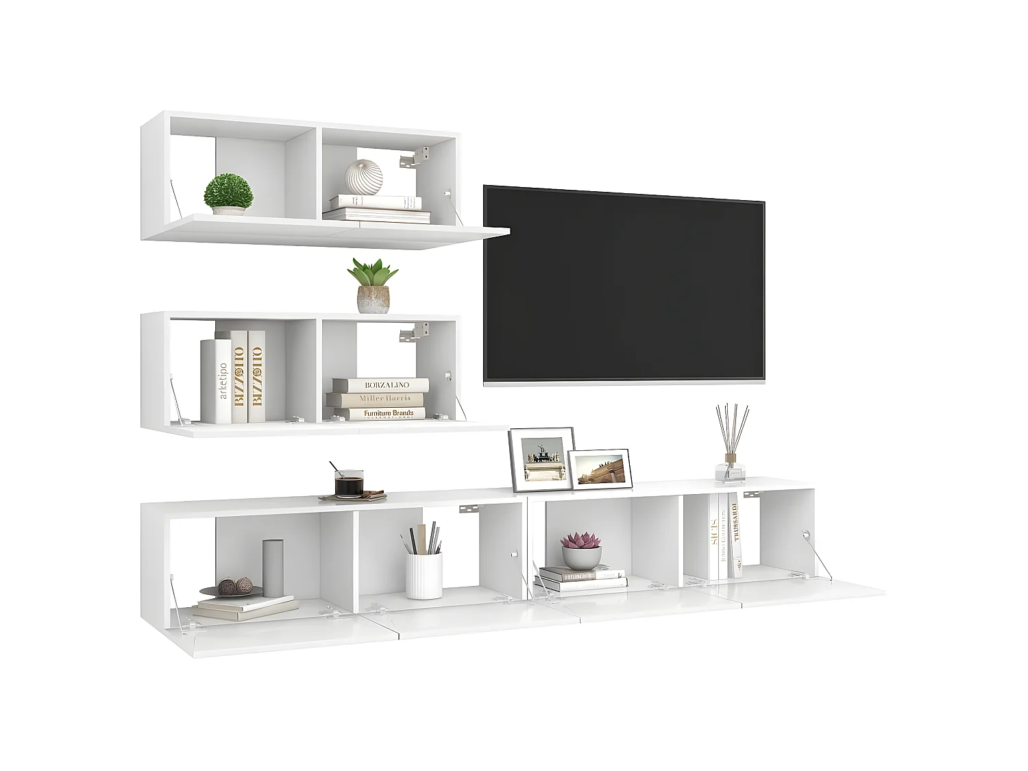 Ensemble de meuble TV 4 pcs Blanc Aggloméré