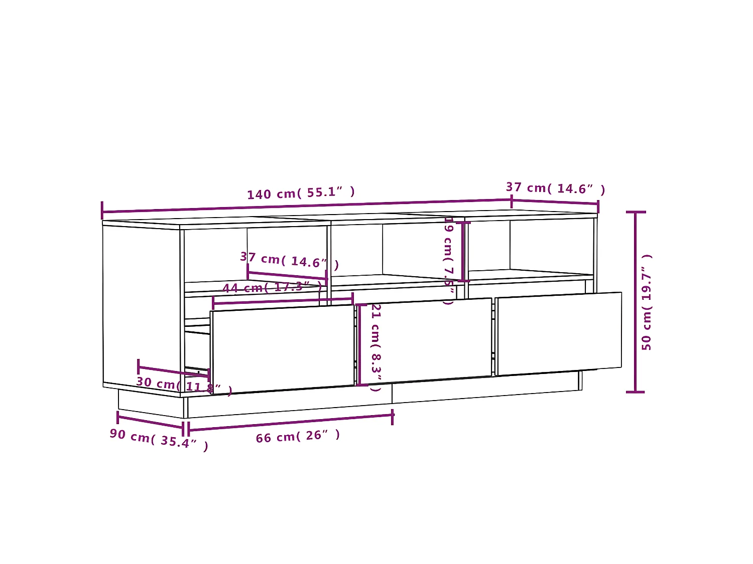 Meuble TV 140x37x50 cm Bois de pin massif