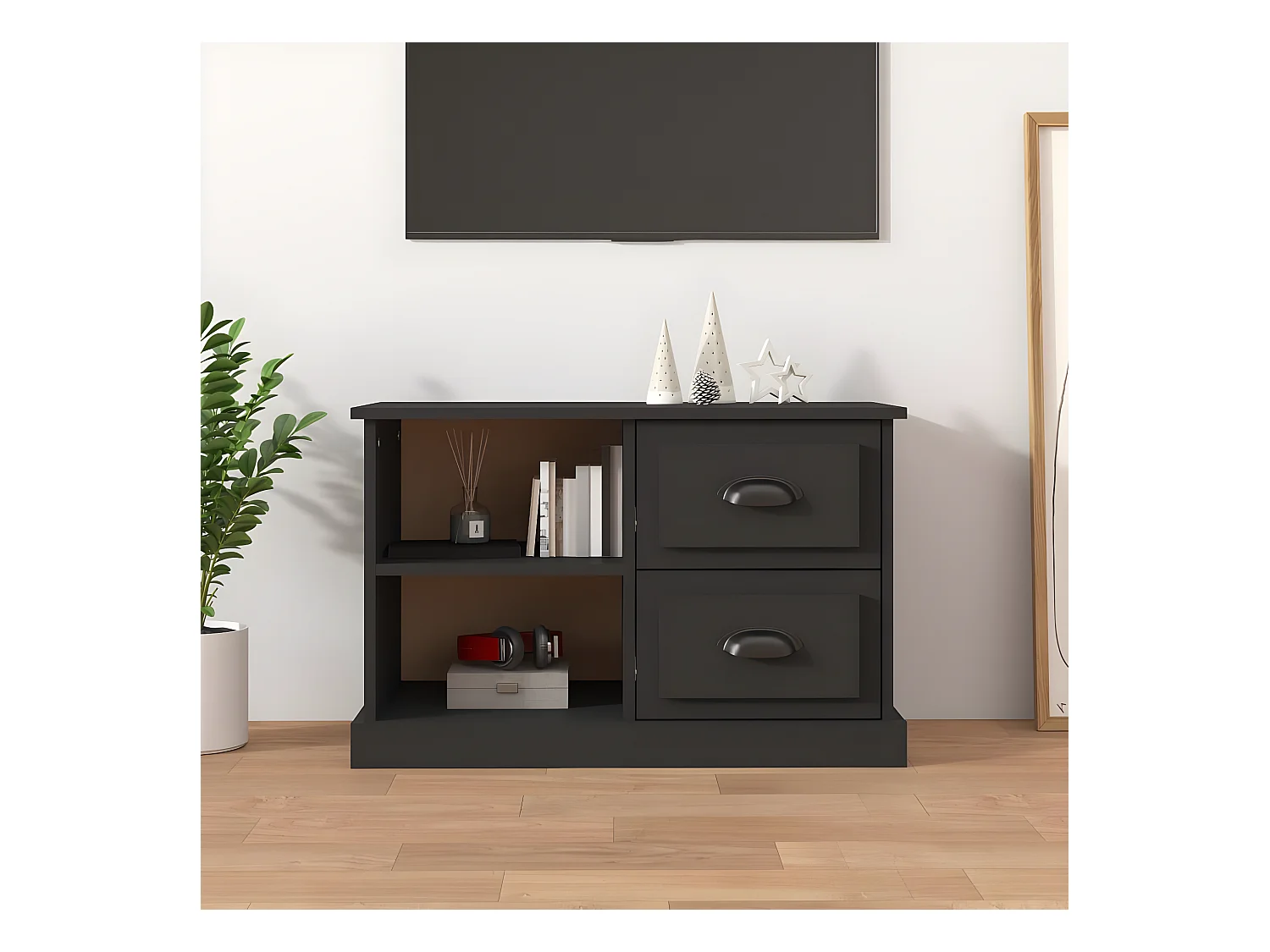Meuble TV noir 73x35,5x47,5 cm bois d'ingénierie