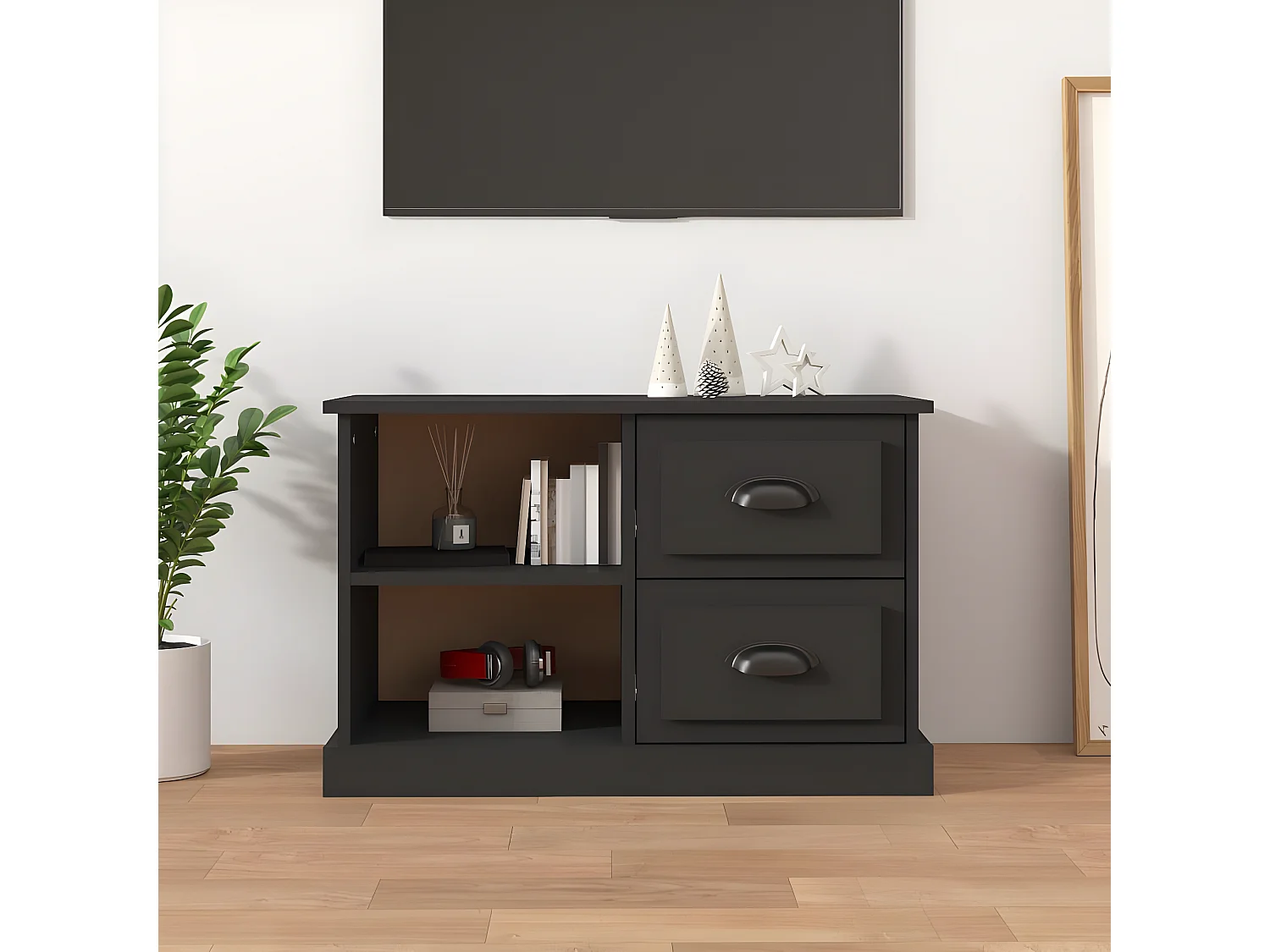 Meuble TV noir 73x35,5x47,5 cm bois d'ingénierie