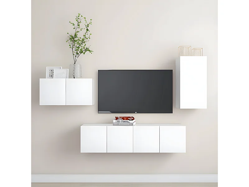 Set mobile TV 4 pezzi in truciolare bianco