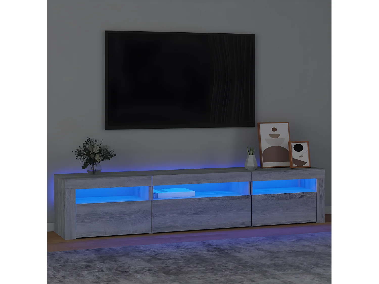 Mueble TV con luces LED Sonoma gris 195x35x40 cm