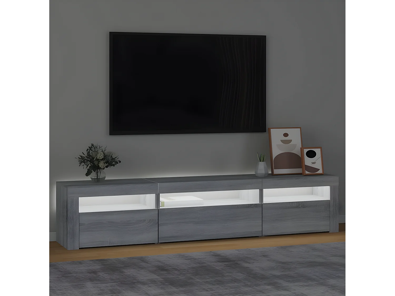 Mueble TV con luces LED Sonoma gris 195x35x40 cm