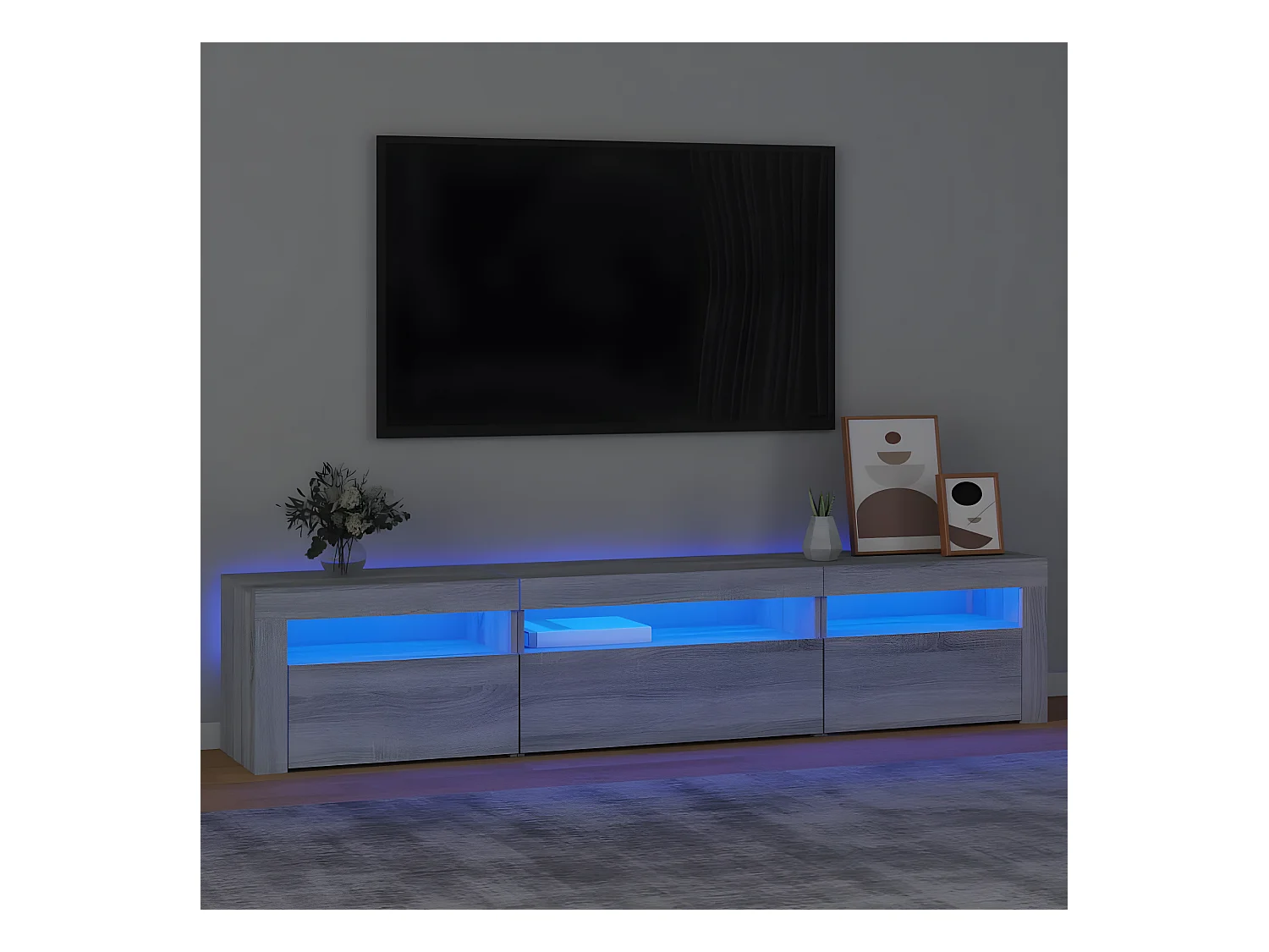 Meuble TV avec lumières LED Sonoma gris 195x35x40 cm