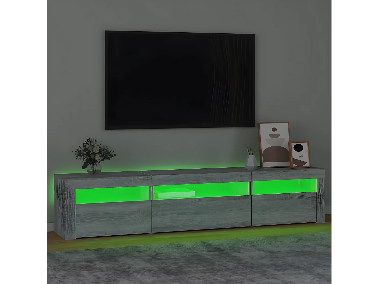 Meuble TV avec lumières LED Sonoma gris 195x35x40 cm