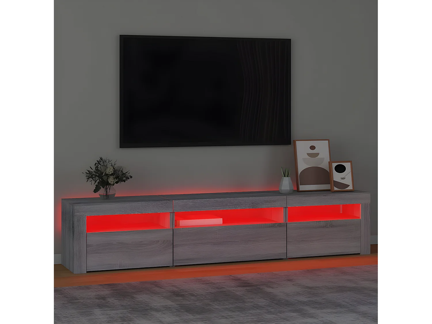 Meuble TV avec lumières LED Sonoma gris 195x35x40 cm