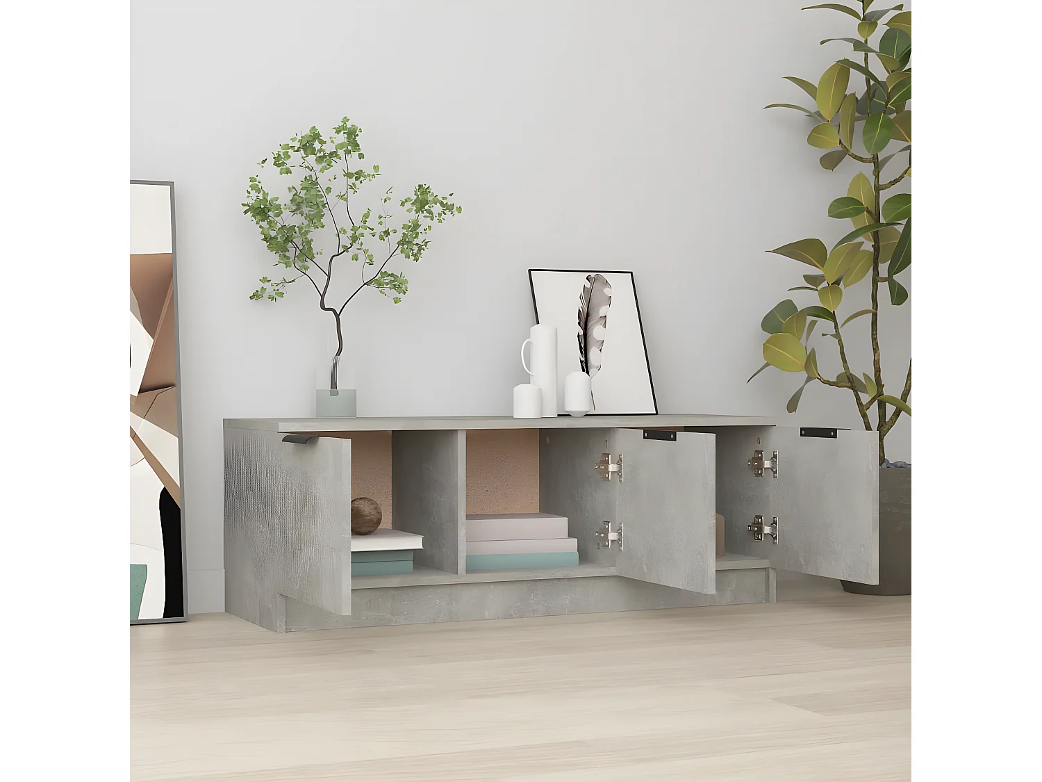 Meuble TV Gris béton 102x35x36,5 cm Bois d'ingénierie