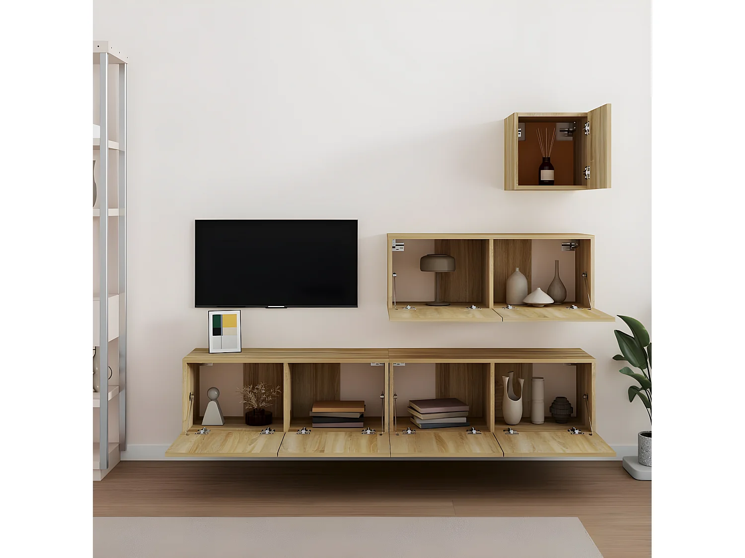 Juego de soporte para TV de 4 piezas de madera de ingeniería de roble Sonoma