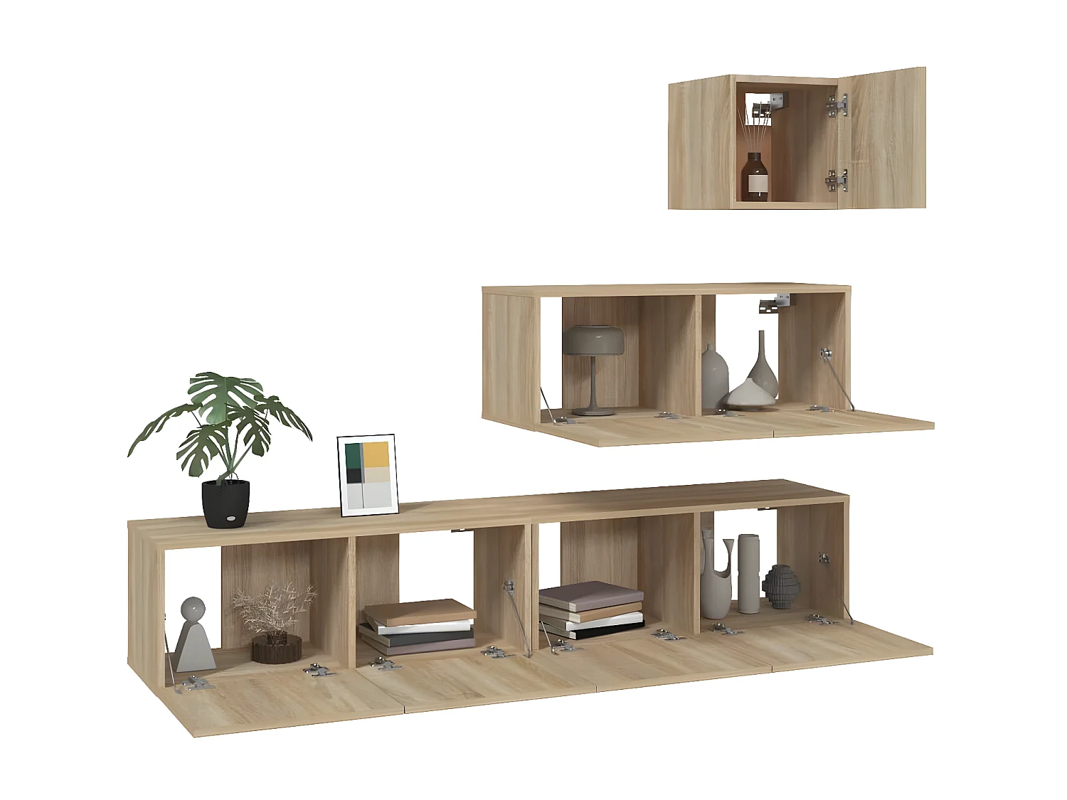 Juego de soporte para TV de 4 piezas de madera de ingeniería de roble Sonoma