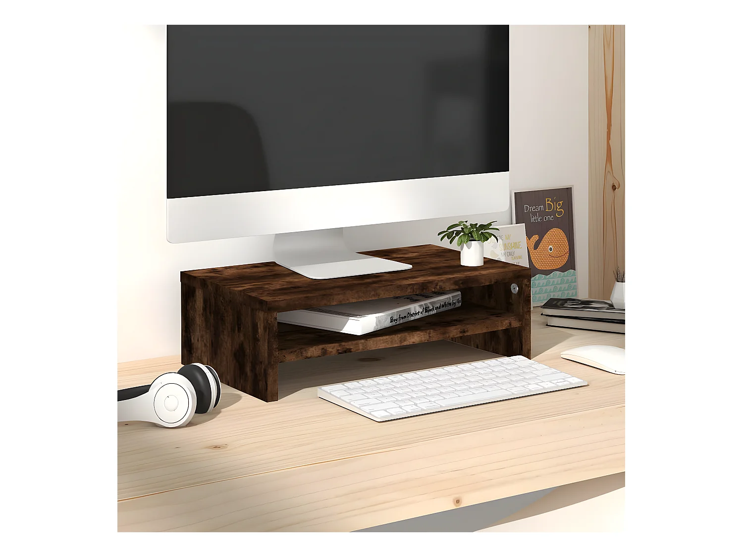 Supporto per monitor Rovere affumicato 42x24x13 cm MDF