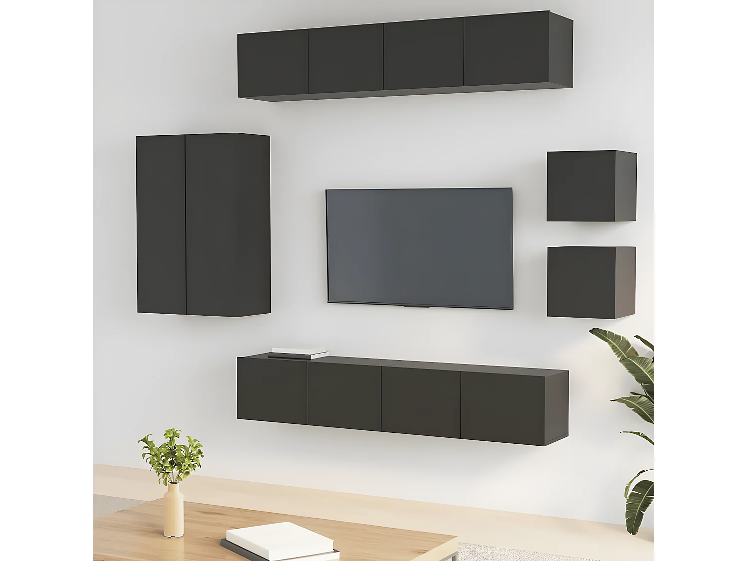 Ensemble de meubles TV 8 pcs Noir Bois d'ingénierie