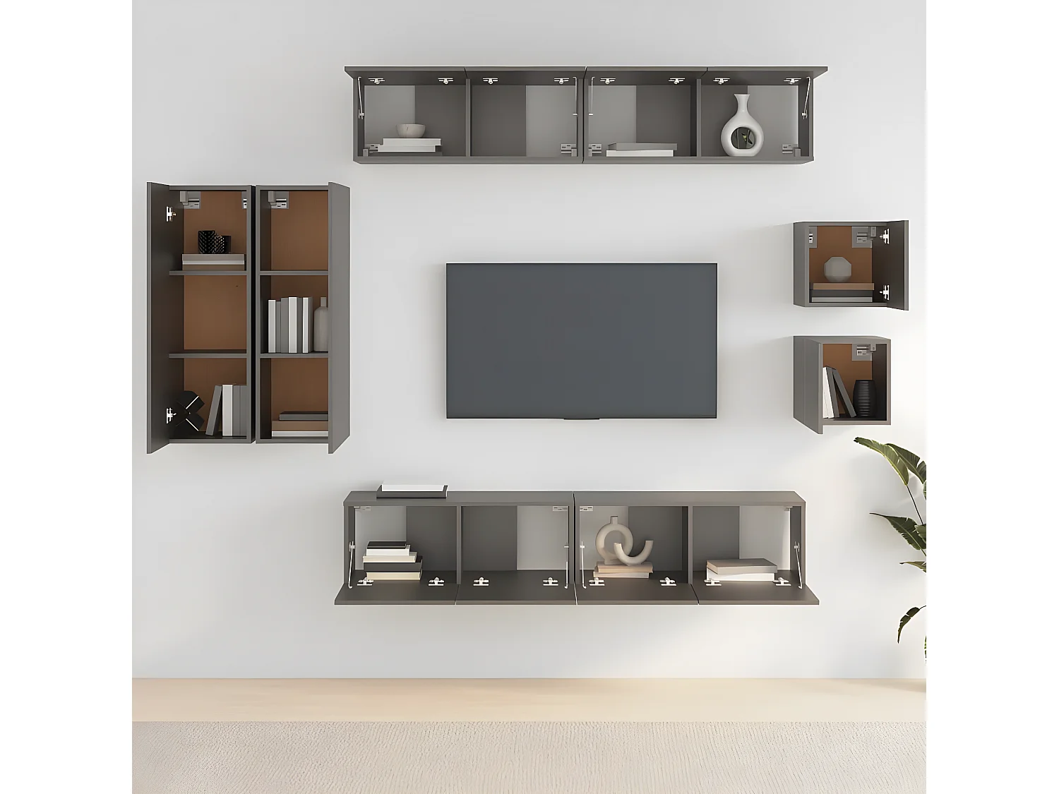 Ensemble de meubles TV 8 pcs Noir Bois d'ingénierie