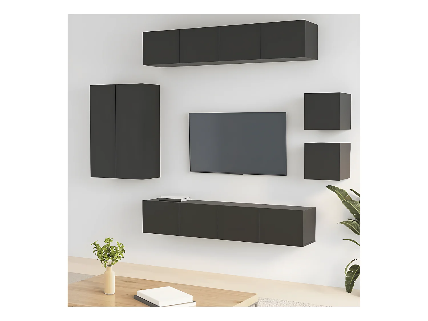 Ensemble de meubles TV 8 pcs Noir Bois d'ingénierie