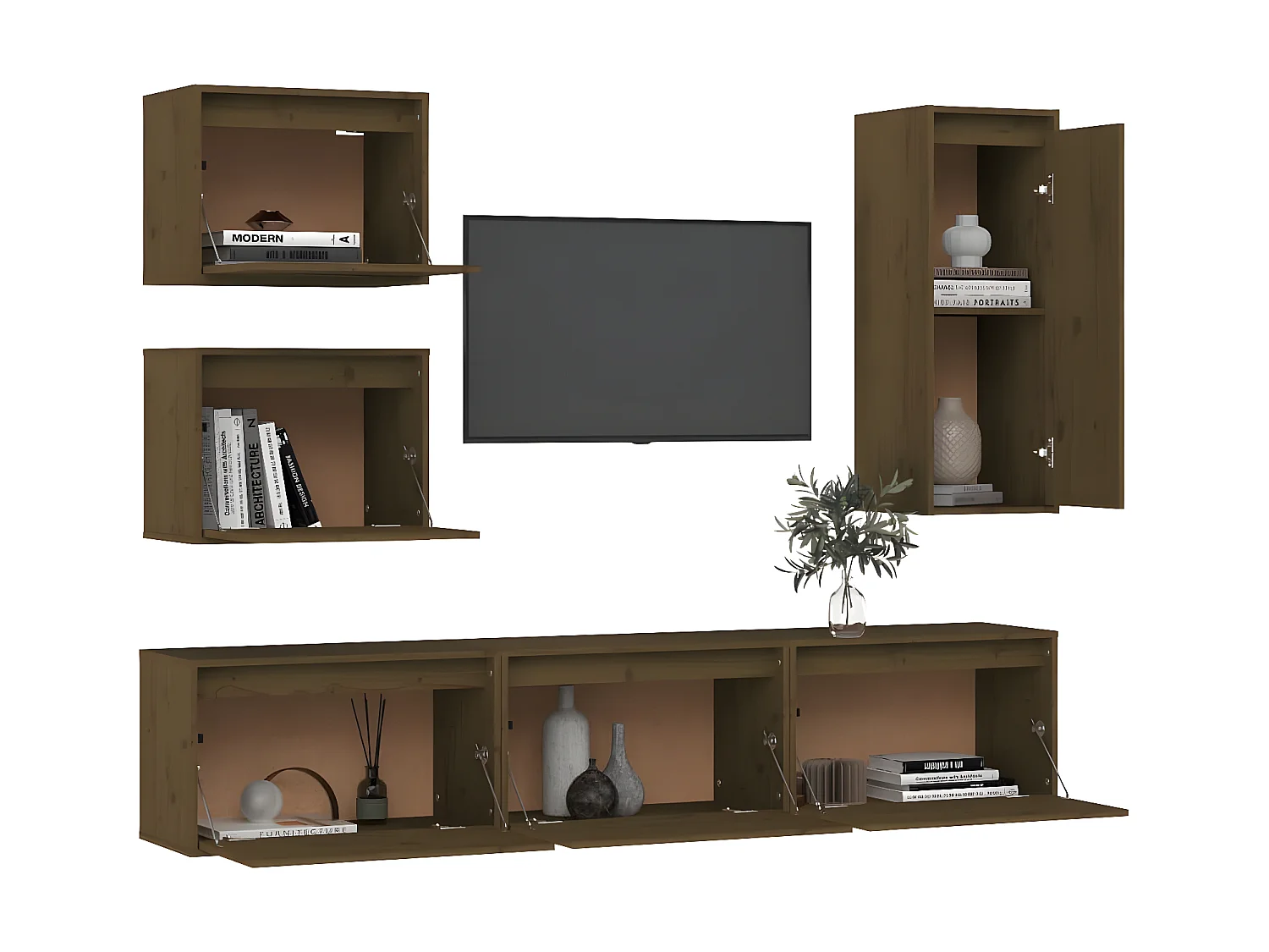 Meubles TV 6 pcs Marron miel Bois massif de pin