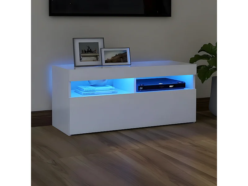 Meuble TV avec lumières LED blanc 90x35x40 cm
