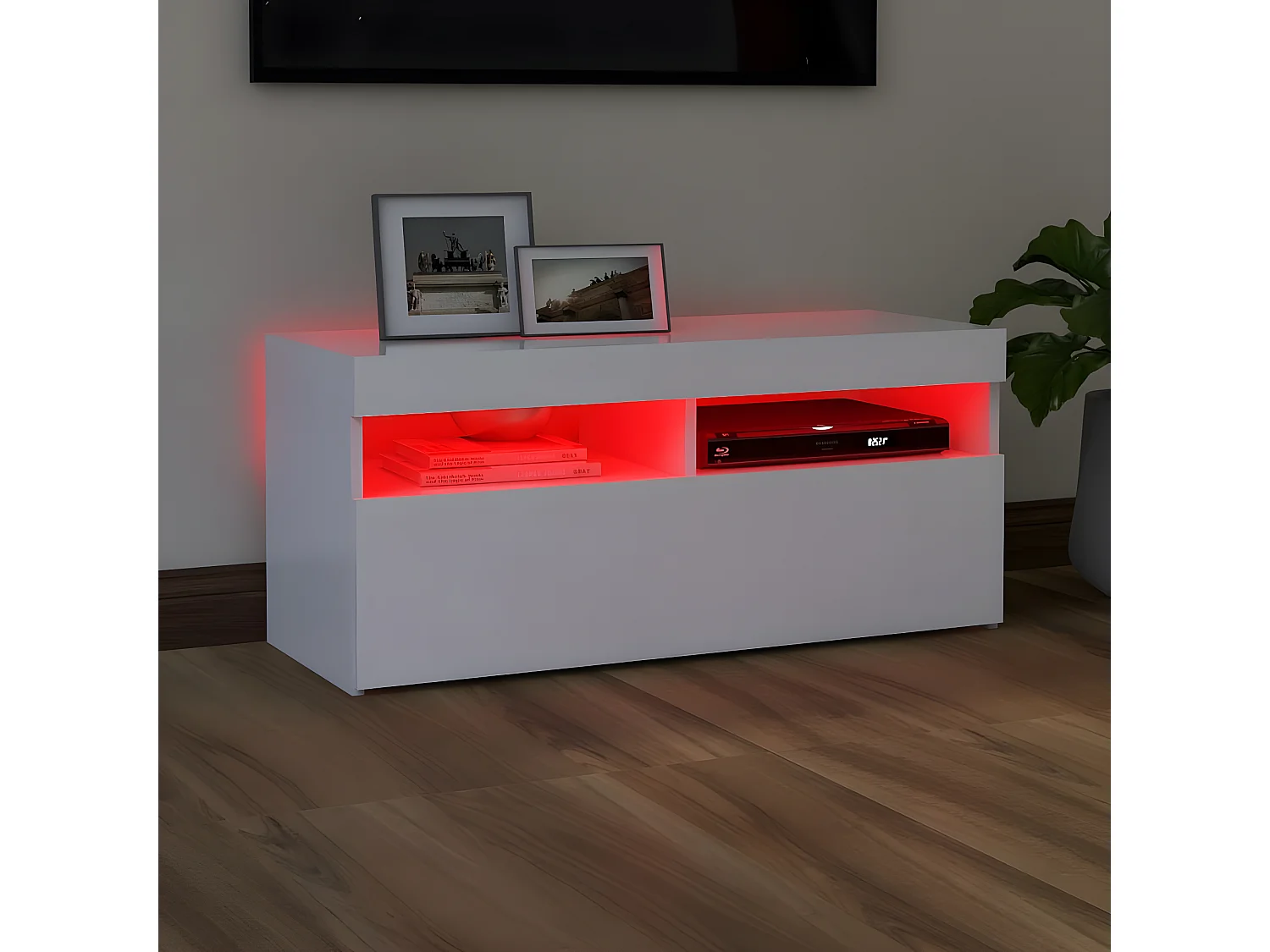 Meuble TV avec lumières LED blanc 90x35x40 cm