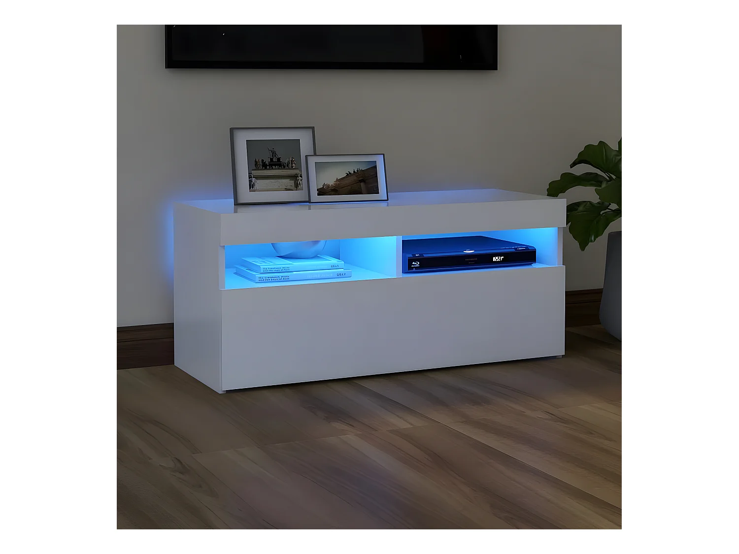 Meuble TV avec lumières LED blanc 90x35x40 cm
