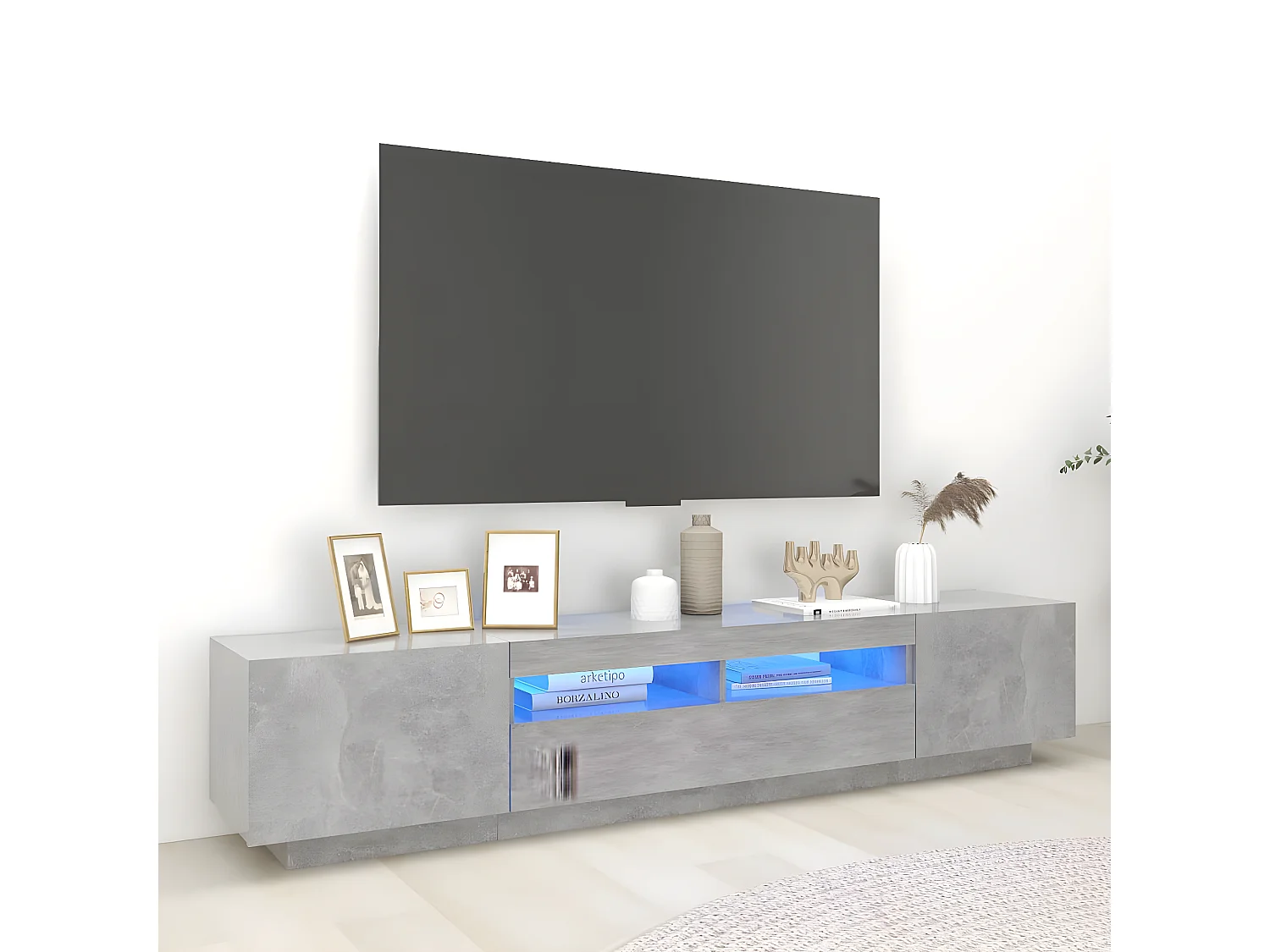 Móvel de TV com luzes LED cinza concreto 200x35x40 cm
