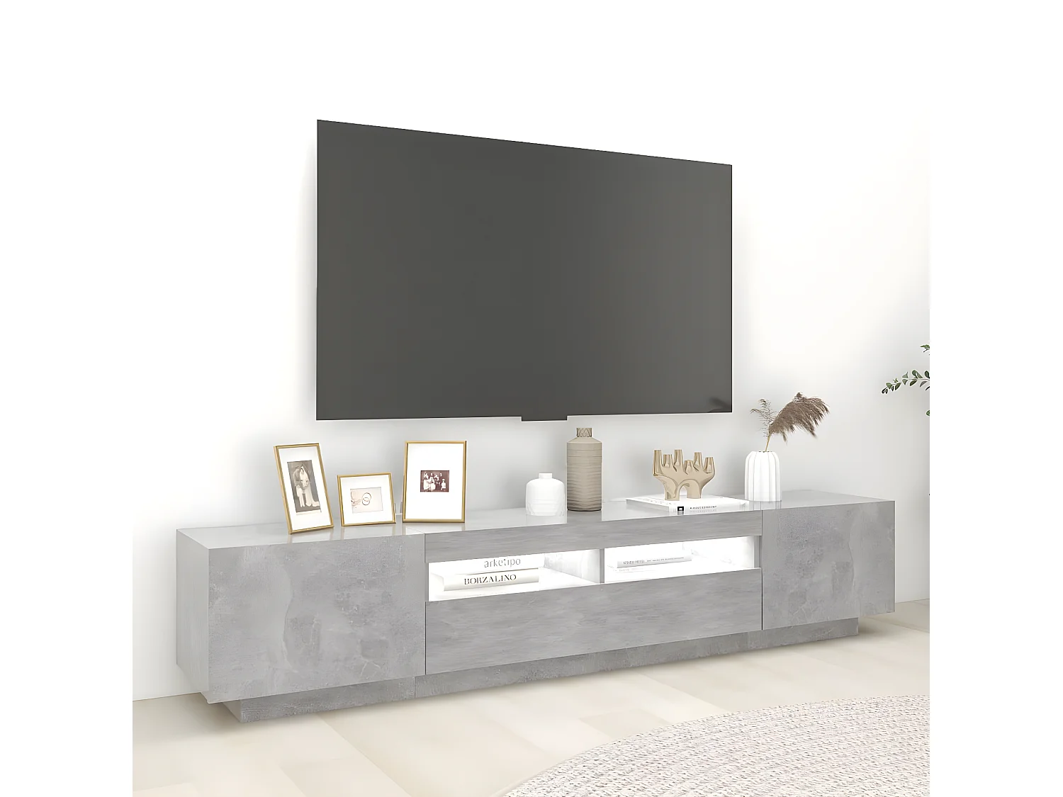 Móvel de TV com luzes LED cinza concreto 200x35x40 cm