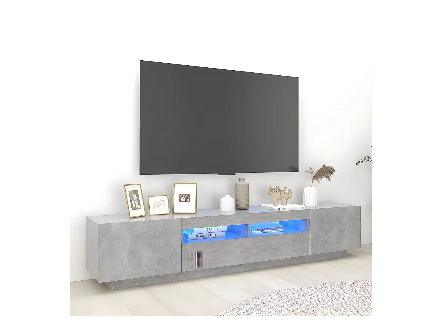 Meuble TV avec lumières LED Gris béton 200x35x40 cm