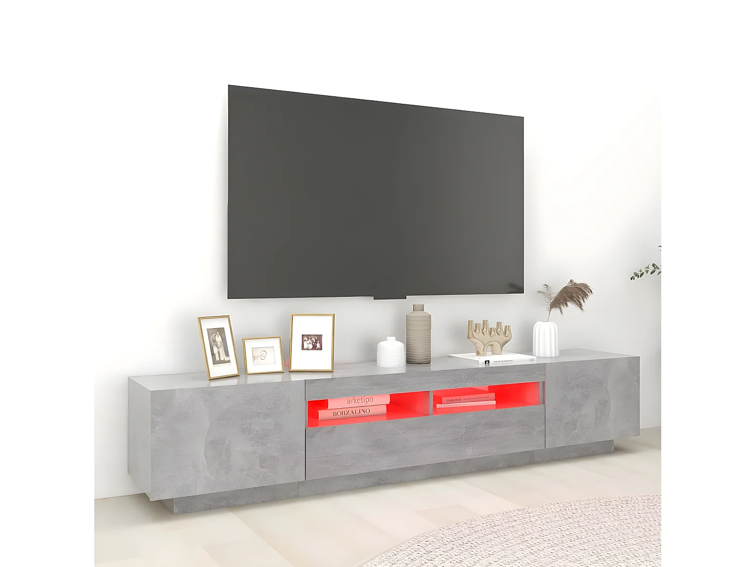 Meuble TV avec lumières LED Gris béton 200x35x40 cm